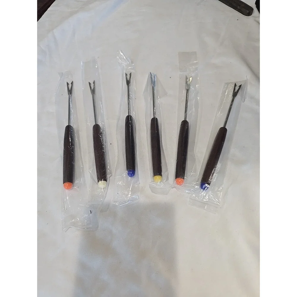 Set of‎ 6 Fondue Forks Stainless Steel With Wood Handles, 6 1/2